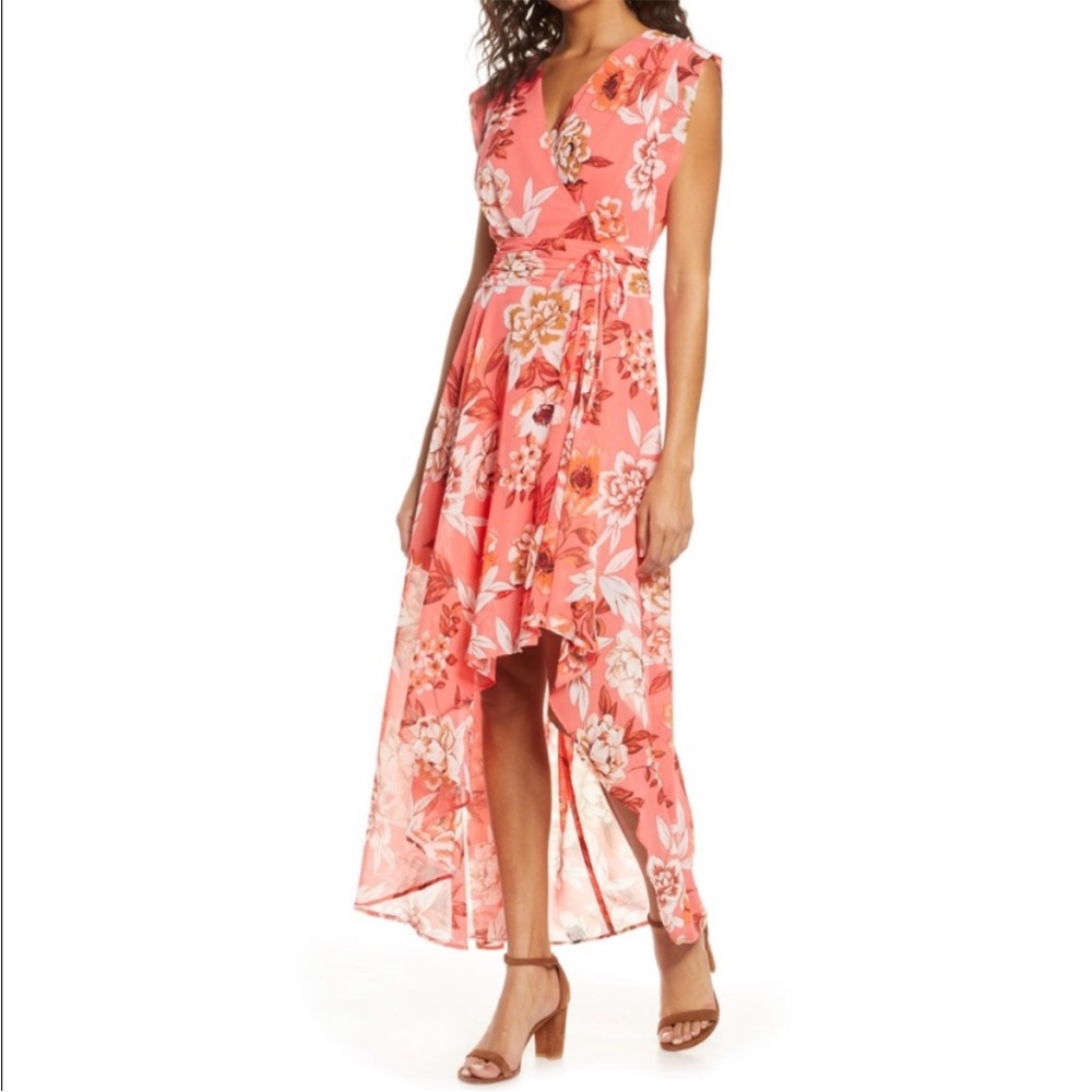 Eliza J Pink Printed Hi Low Maxi Dress